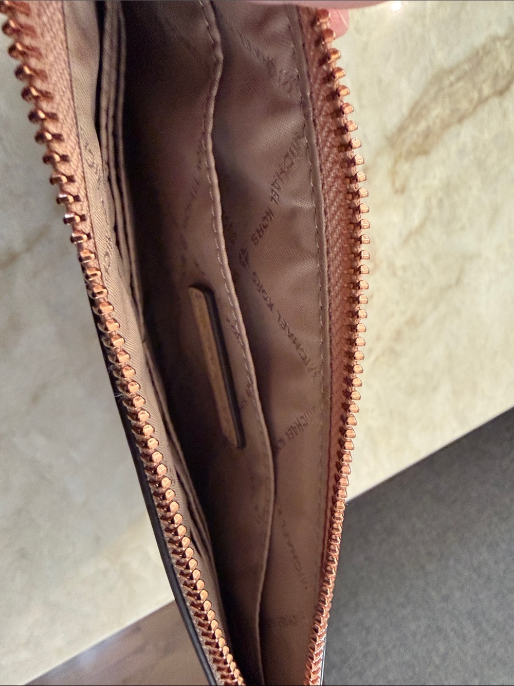 Michael Kors Metallic Rose Gold Embossed Wristlet Clutch - Picture 3 of 3